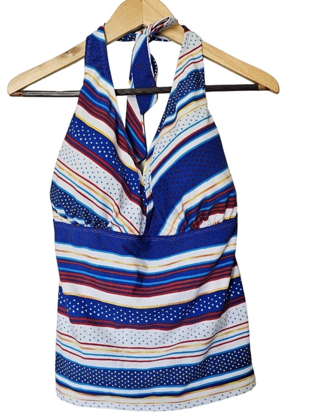 Catalina Tankini Top Women's Size 2X Blue Striped Halter Swimsuit Swim Top